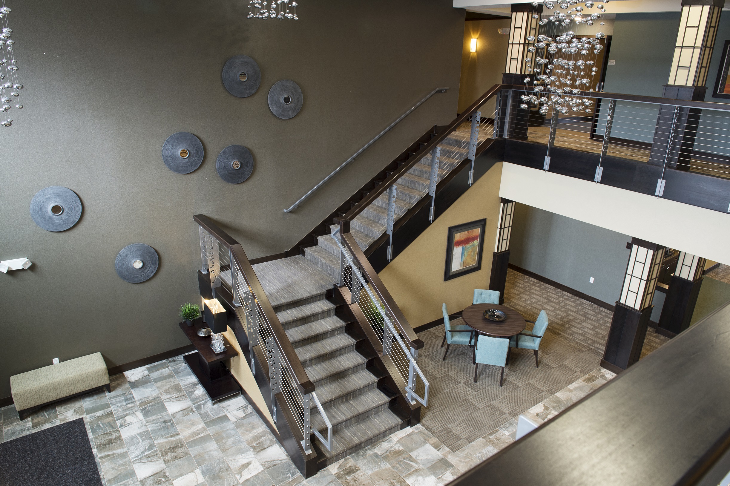 a view of the lobby from above at The Flats at Cedar Grove, Eagan, Minnesota