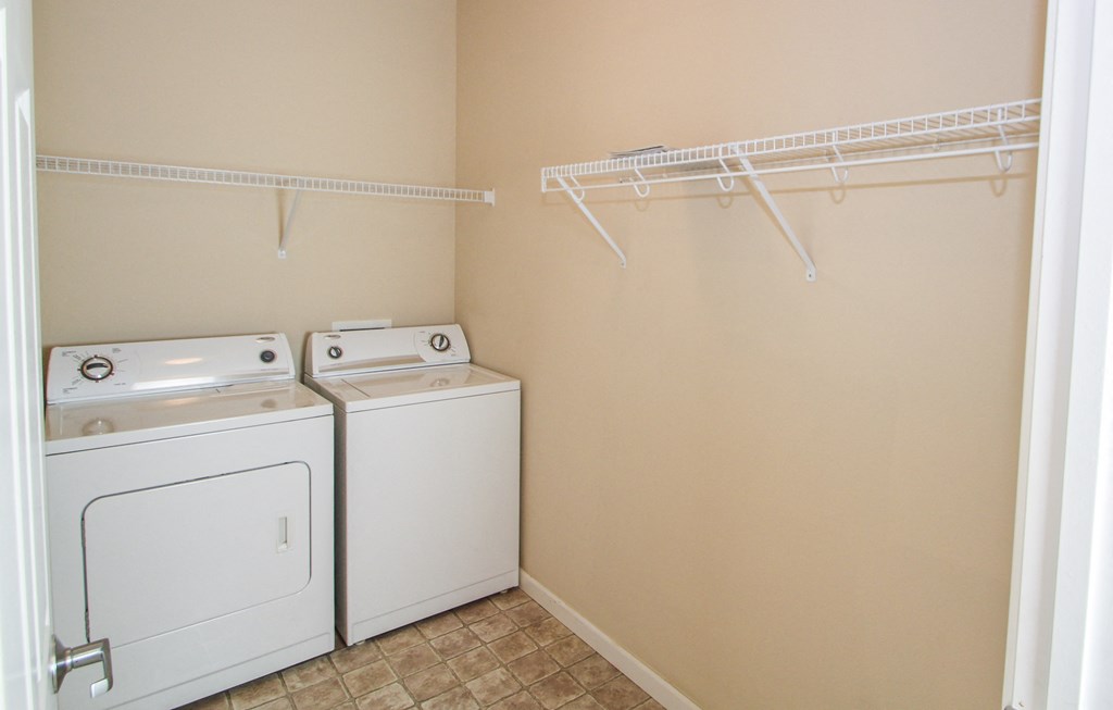 a washer and dryer in a small room
