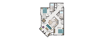 A floor plan of a house with a living room, dining room, kitchen, and three bedrooms.