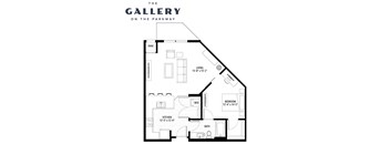 A black and white image of a floor plan for a gallery on the parkway.