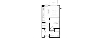 a floor plan of a small apartment with a bedroom and a living room