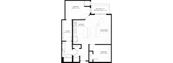 a floor plan of a small house with a bedroom and a living room