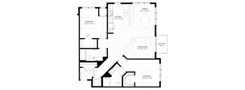 floor plan of the first floor of an asymmetrical floor plan with an open concept