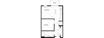 a floor plan of a small apartment with a bedroom and a living room