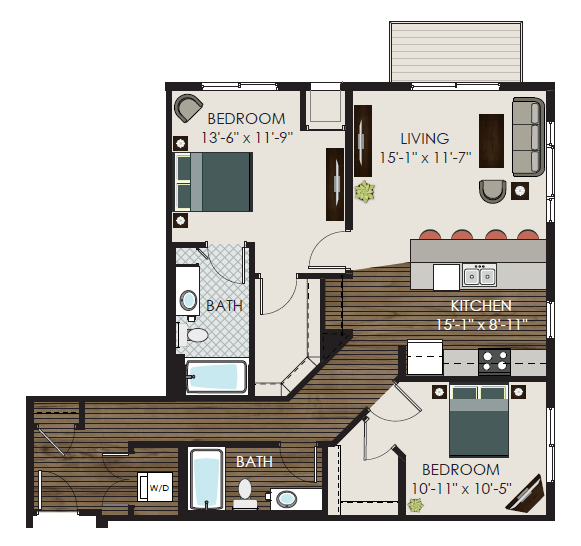 The Lexington Floor Plan at Victoria Park and V2 Apartments, St. Paul, MN, 55102