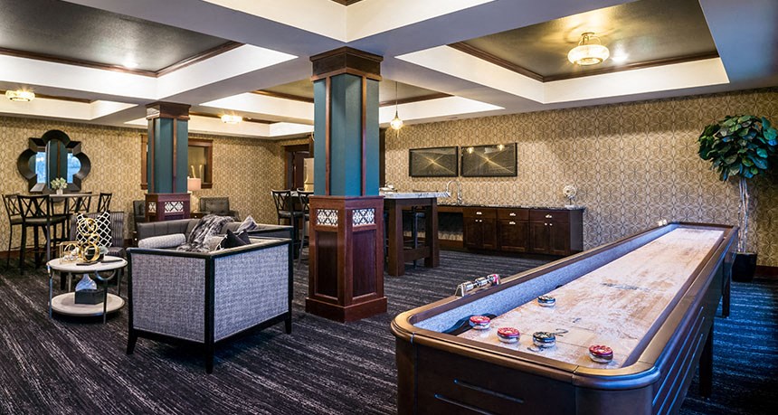 Resident Lounge with Shuffleboard  at Victoria Park and V2 Apartments, St. Paul, 55102