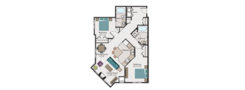 A floor plan of a house with a living room, dining room, kitchen, and three bedrooms.