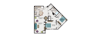 A floor plan of a house with a living room, dining room, kitchen, and three bedrooms.