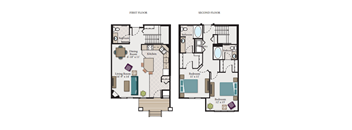 A floor plan of a two-story home with labeled rooms and dimensions.