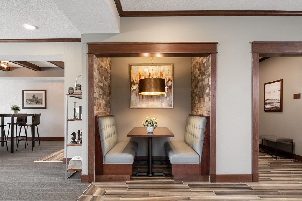 common area with a sitting booth  at Victoria Park and V2 Apartments, St. Paul, MN, 55102