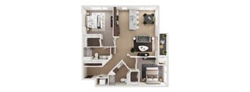 a 3d floor plan of a home with a bedroom and living room