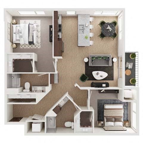 a 3d floor plan of a home with a bedroom and living room