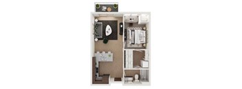 a floor plan of a studio apartment with a bedroom and a bathroom
