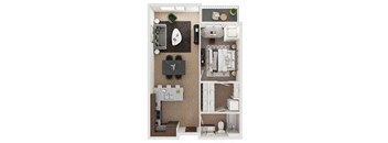 a floor plan of a studio apartment with a bedroom and a bathroom