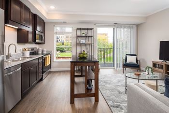 a kitchen and living room in a 555 waverly unitat The Carver Apartments, Minnesota, 55318
