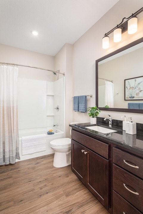 View of spacious, modern bathroom  at The Whitley, St. Paul