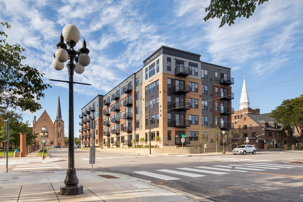 Full exterior street view of  The Whitley apartment building. at The Whitley, St. Paul, MN, 55101