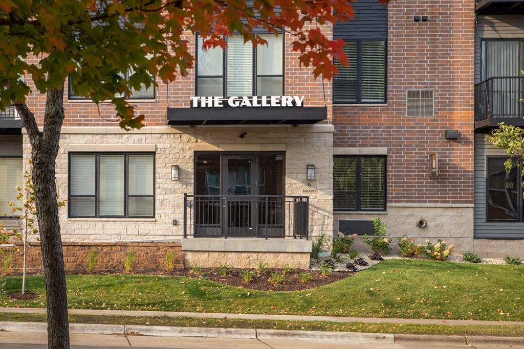 a view of the exterior of the gallery building at The Gallery Apartments, Burnsville