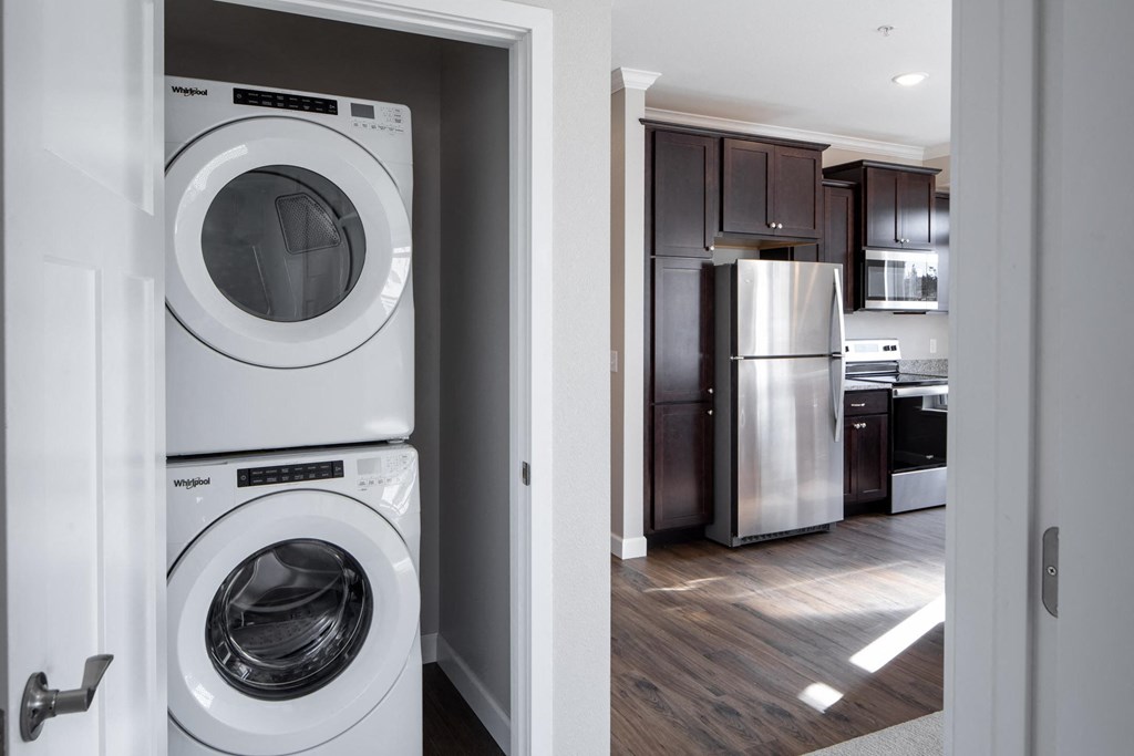 a washer and dryer in an apartment at The Gallery Apartments, Burnsville, MN