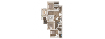 3 Bedroom Floor Plan at Puller Place Apartments, Jacksonville