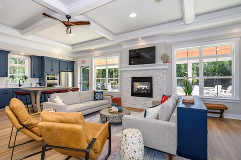 A living room with a fireplace and a television at The Promenade at Easton Apartments, Easton, 21601