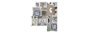 a furnished floor plan of a 1 bedroom apartment