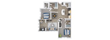 a furnished floor plan of a 1 bedroom apartment