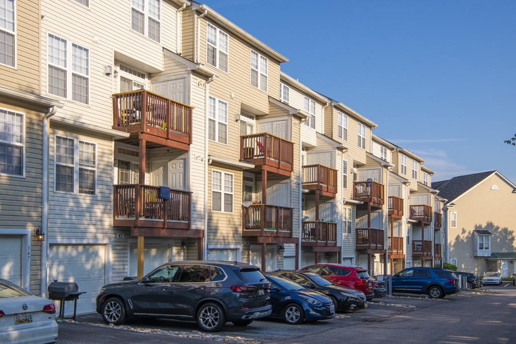 Parked cars at Townes at Village Center, Reisterstown, Maryland