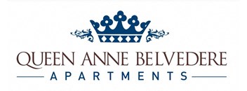 the logo for queen believed apartments