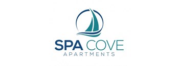 A logo for Spa Cove Apartments featuring a sailboat.