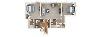 a stylized floor plan of a house with a bedroom and living room