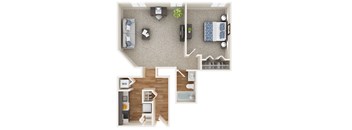 a stylized floor plan with bedrooms and a living room