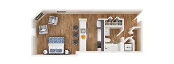 a layout of a bedroom with a bathroom and a living room