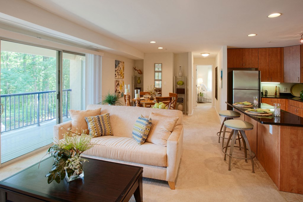Living Area With Kitchen View at Spa Cove Apartments, Maryland, 21403