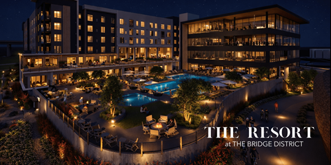 A resort at the bridge district with a pool and a swimming pool.