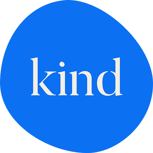 a blue circle with the word kind written in it