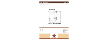 A floor plan for a one bedroom apartment at The Waldo.