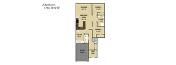 A floor plan of a 2 bedroom apartment.