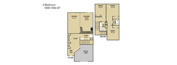 A 3 Bedroom apartment is available at 1800-1856 SF.