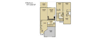 A floor plan of a 4 bedroom apartment.