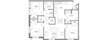 A black and white image of a house floor plan with rooms labeled.