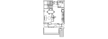 A floor plan of a room with furniture and appliances.