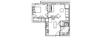 A floor plan of a residential unit with labeled rooms and measurements.