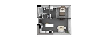 1 Bedroom, 1 Bathroom 724 SF