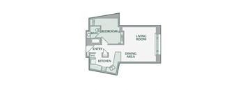 1 Bedroom, 1 Bathroom - 625 SF