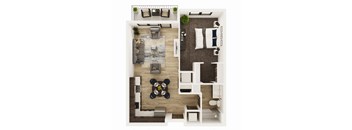 1 Bedroom, 1 Bathroom - 634 SF B