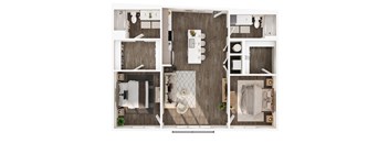 A series of images showing different views of a small, modern, and well-organized apartment.