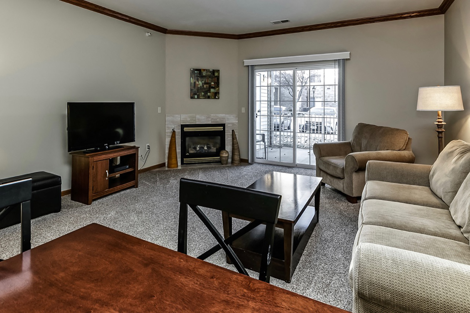 Lakeside Hills Apartments Living Room with Fireplace