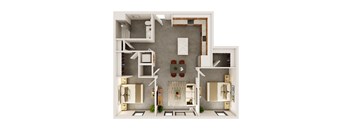 2 Bedroom, 1 Bathroom - 950 SQ FT