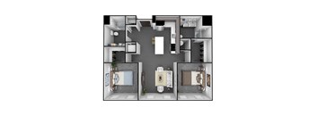 2 Bedroom, 2 Bathroom 1049 SF